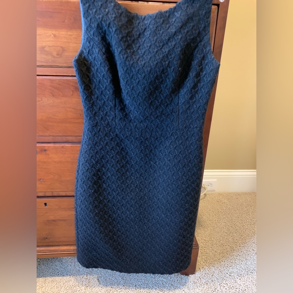 Beth Bowley Navy Textured Midi Sheath Dress